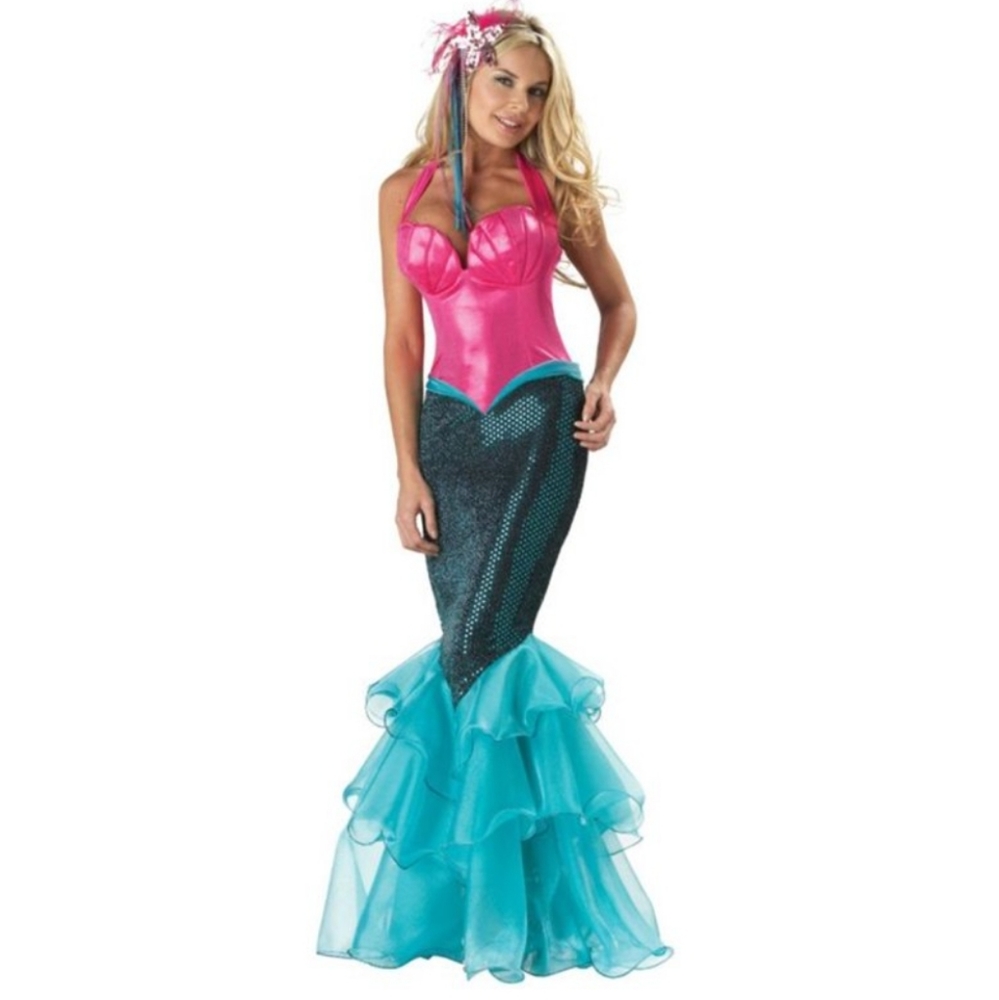 Mermaid Halter Maxi Dress - Pink and Teal